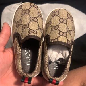 Gucci Kids Tan and Brown Slip-On Sneakers